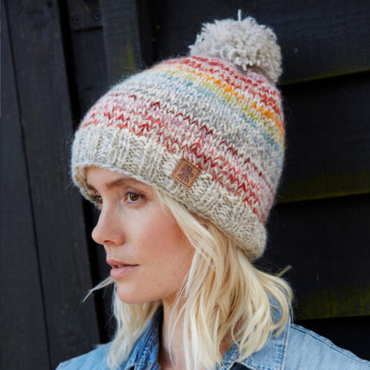 Rainbow Knitted Bobble Hat
