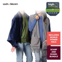 Sash & Bloom Heated Shawl and Scarf Set with Rechargeable Battery Pack - Charcoal and Slate