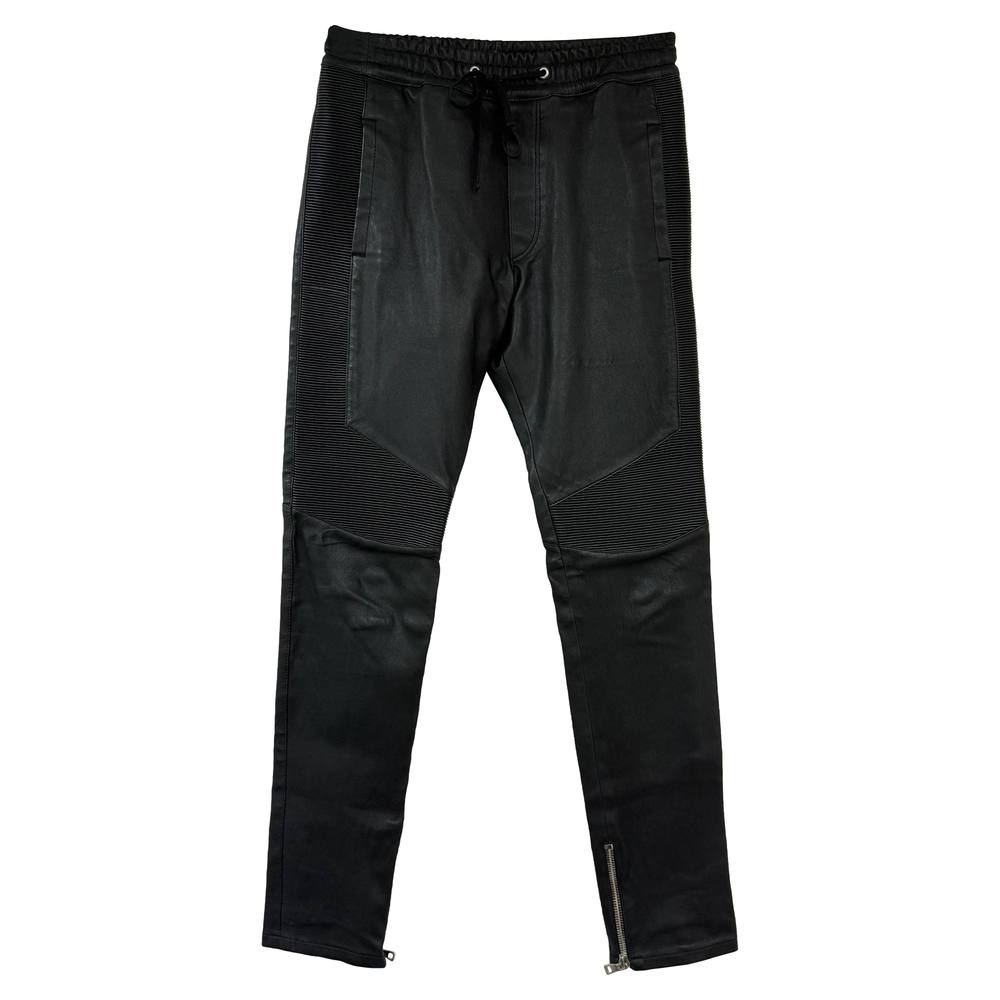 Balmain Women's Preloved Drawstring Trousers in Black Leather | Size: Small
