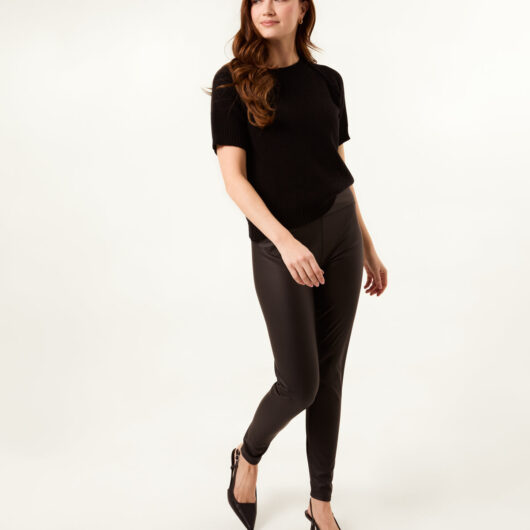 Black High Waist PU Elasticated Leggings - S / BLACK