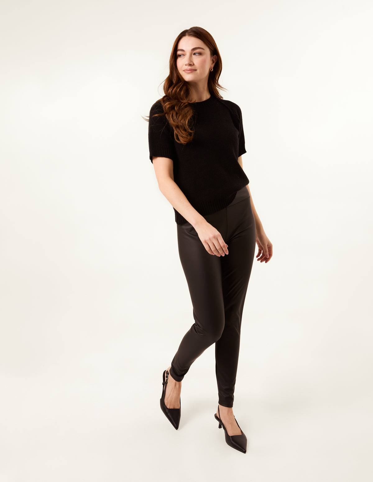 Black High Waist PU Elasticated Leggings - S / BLACK