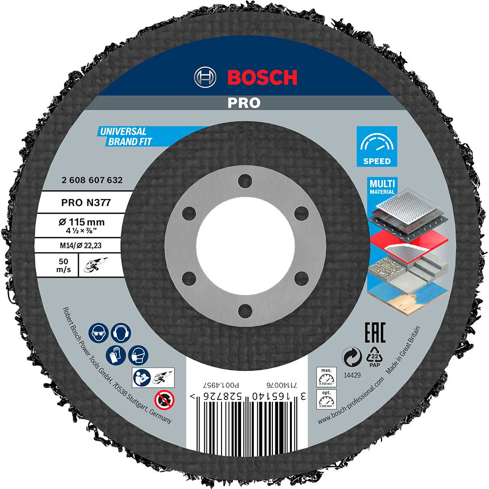 Bosch PRO N377 Surface Cleaning Fleece Strip Disc 115mm Pack of 1