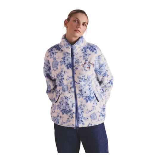 Cath Kidston Women's Hackney Rose Floral Borg Fleece Jacket in Blue | Size: 2XL