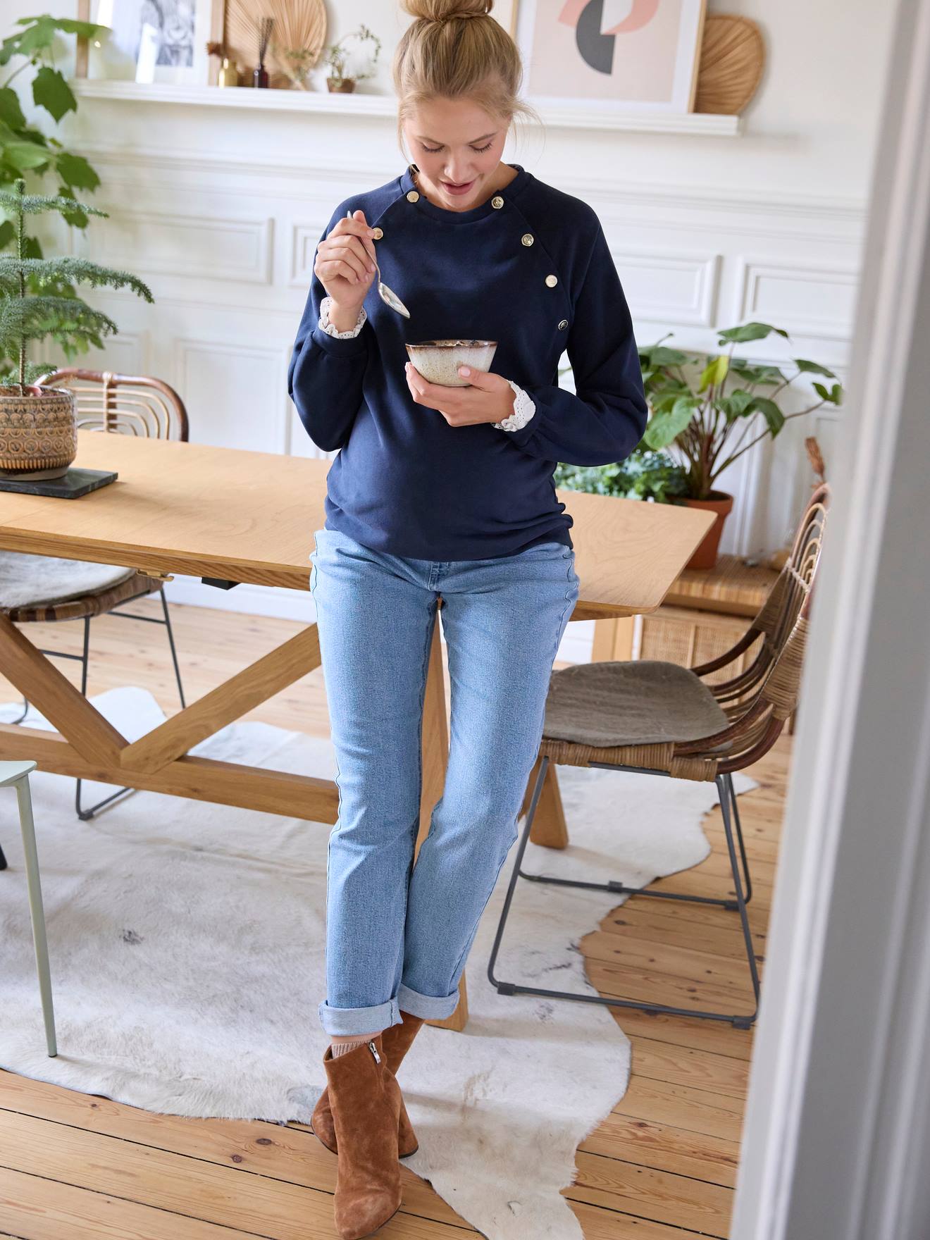 Fleece Sweatshirt, Maternity & Nursing Special navy blue
