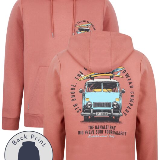 Hoodies / Sweatshirts Gerrard Graphic Motif Brushback Fleece Pullover Hoodie with Back Print in Dusty Rose - South Shore / S - Tokyo Laundry