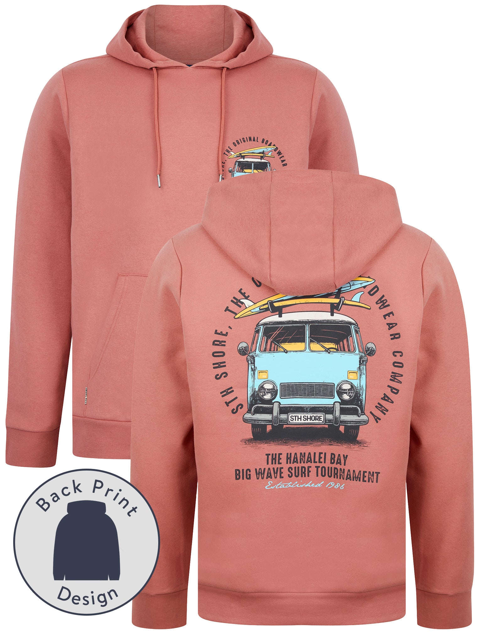 Hoodies / Sweatshirts Gerrard Graphic Motif Brushback Fleece Pullover Hoodie with Back Print in Dusty Rose - South Shore / S - Tokyo Laundry
