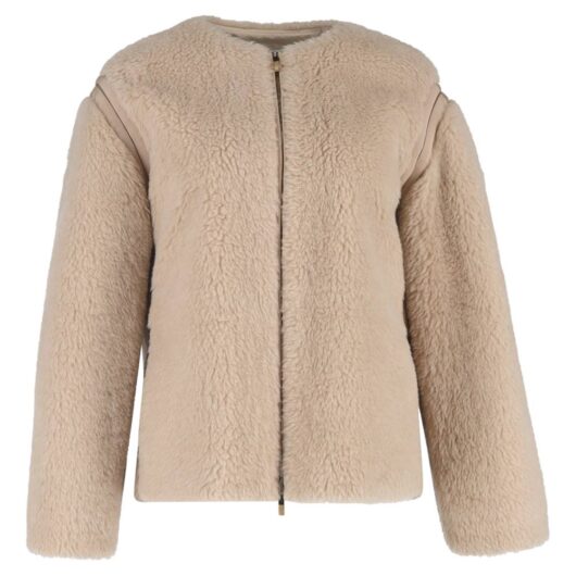 Max Mara Women's Preloved Panno Grosgrain-Trimmed Jacket in Beige Wool | Size: 8