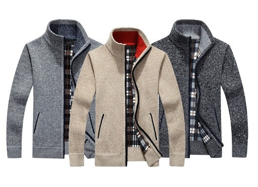 Men's Knitted Fleece-Lined Cardigan - 7 Colours & 5 Sizes
