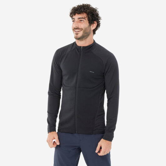 Men's Mountain Hiking Fleece Jacket - MH500 Light Full Zip - Black
