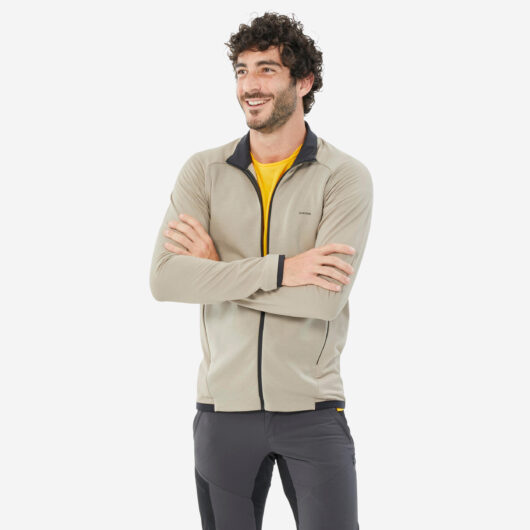 Men's Mountain Walking Full-zip Fleece MH500 Light - Beige