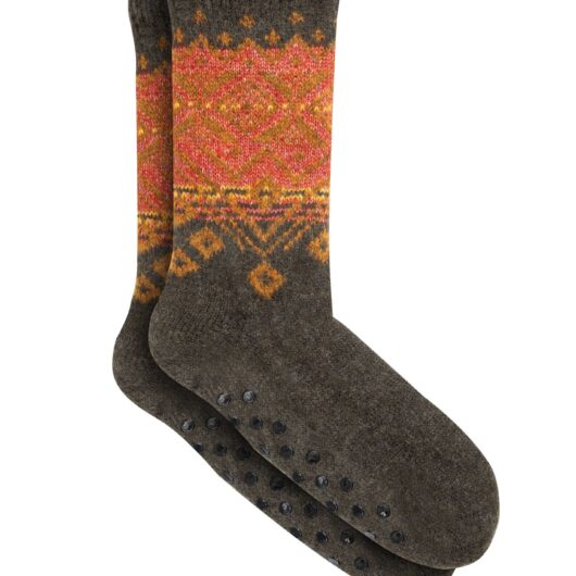 Weird Fish Kochi Fair Isle Cosy Lined Slipper Sock Deep Lichen Green Size 7-11
